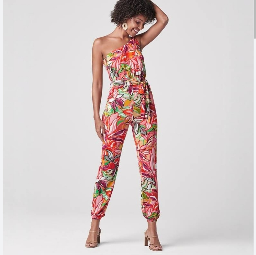 One Shoulder Orchid Print jumpsuit